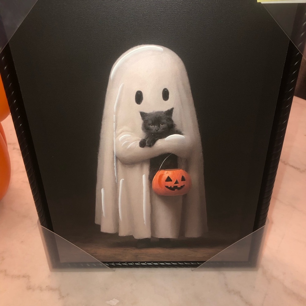 👻 Halloween Ghost w/ black Cat Wall Art